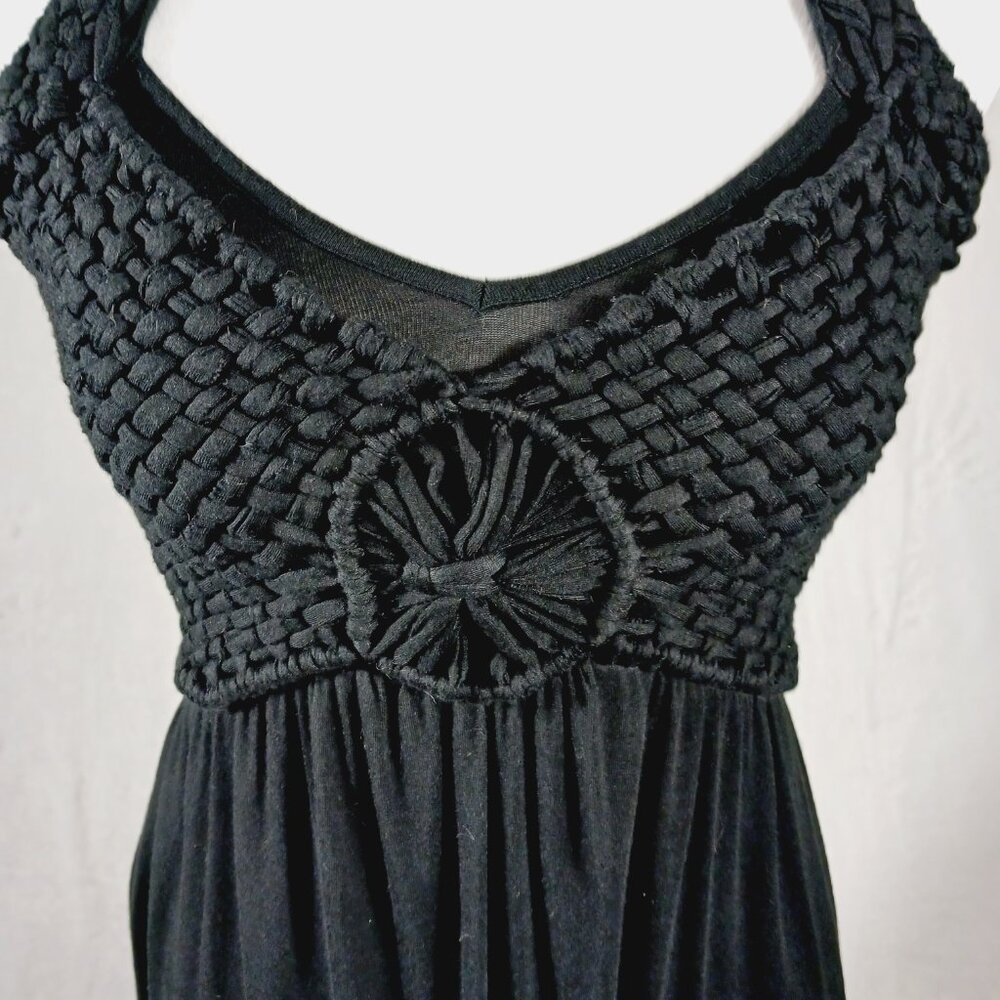 Soma, Black Maxi Halter Dress, Crochet Bodice, Smocked Back, Super Soft, XS Boho - Picture 6 of 12